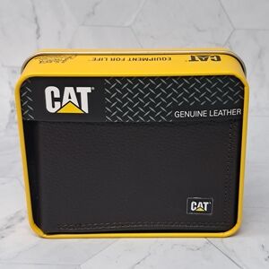 CAT Catepillar Men's Leather Bifold Wallet Chocolate Brown With RFID Shield